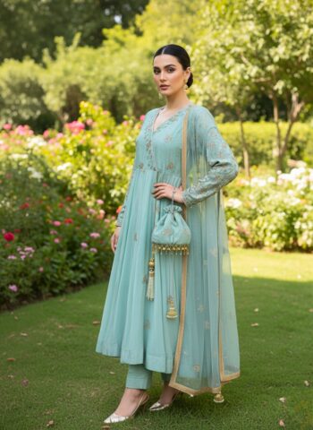 Aqua Silk Long Dress