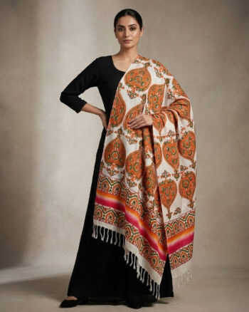 White Hand Printed Shawl