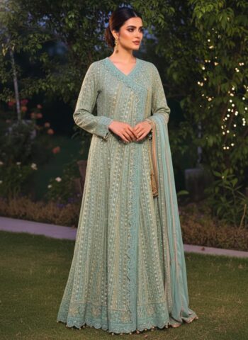 Blue green Chiffon Angarakha