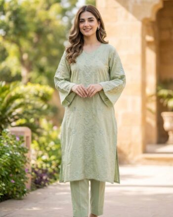 Light olive Green Applique Kurta